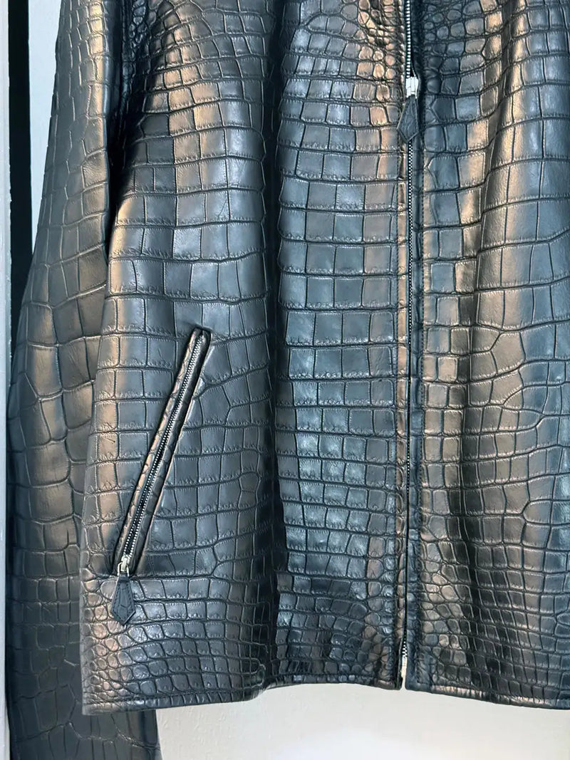 HERMES Black Crocodile Jacket RARE CUSTOM MADE