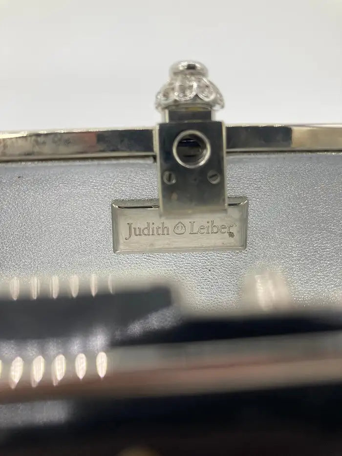 Vintage Judith Leiber Black Patent Leather Swarovski Crystal Floral Minaudiere