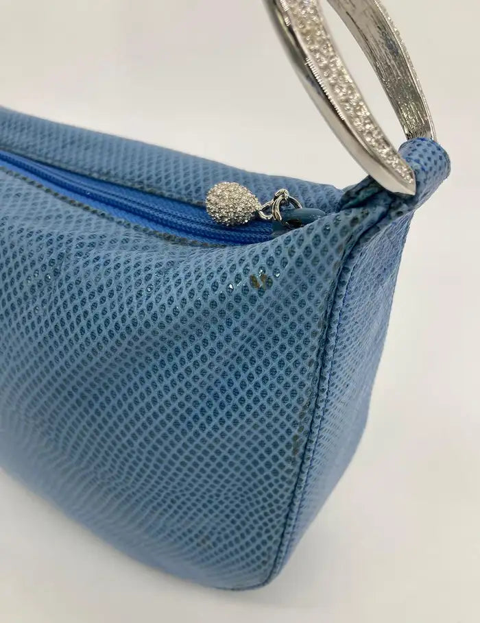 Judith Leiber Blue Lizard Crystal Accent Handbag