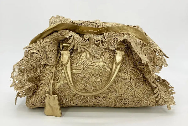 Prada Gold Leather and Lace Pizzo bag