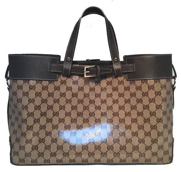 Gucci Coated Monogram and Leather Buckled Portfolio Tote