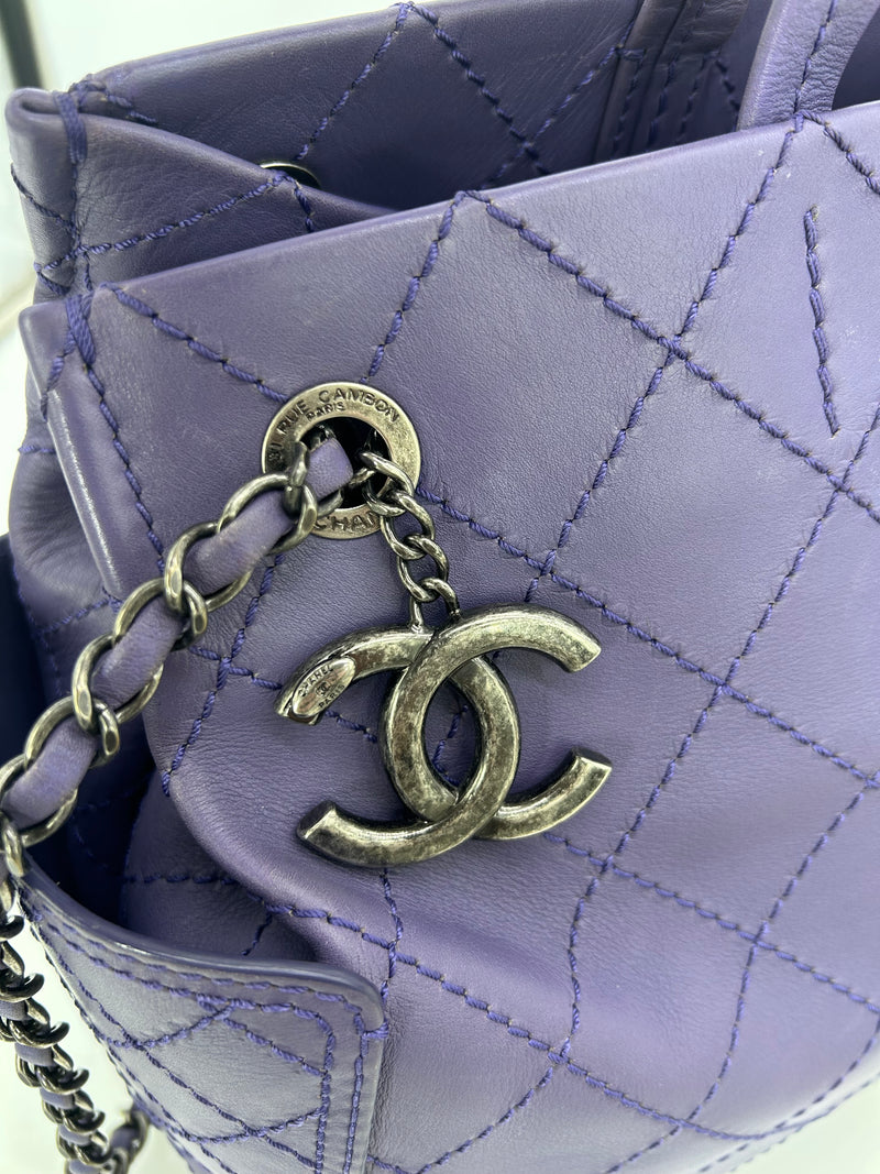 Chanel Purple Leather Top Stitch CC Pocket Tote