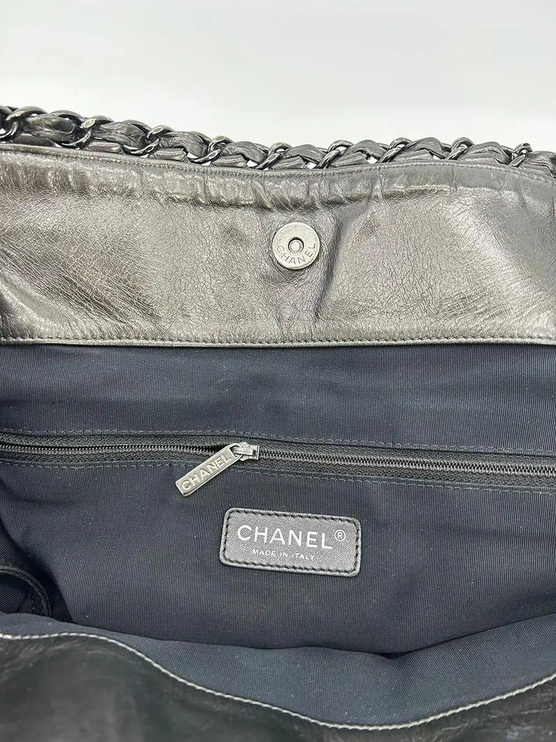 Chanel Grey Metallic Leather Chain Me Shoulder Bag Tote