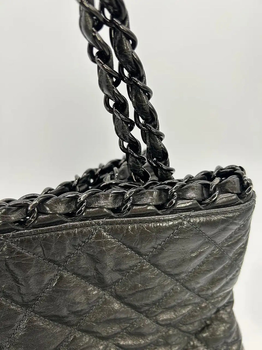 Chanel Grey Metallic Leather Chain Me Shoulder Bag Tote – Ladybag