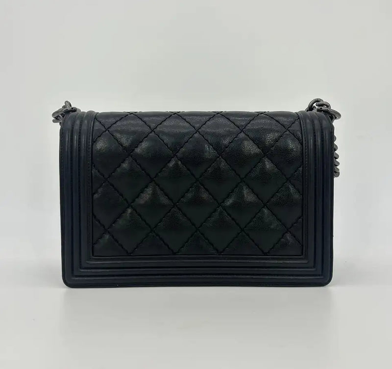 Chanel Black Lambskin Quilted Medium Boy Bag