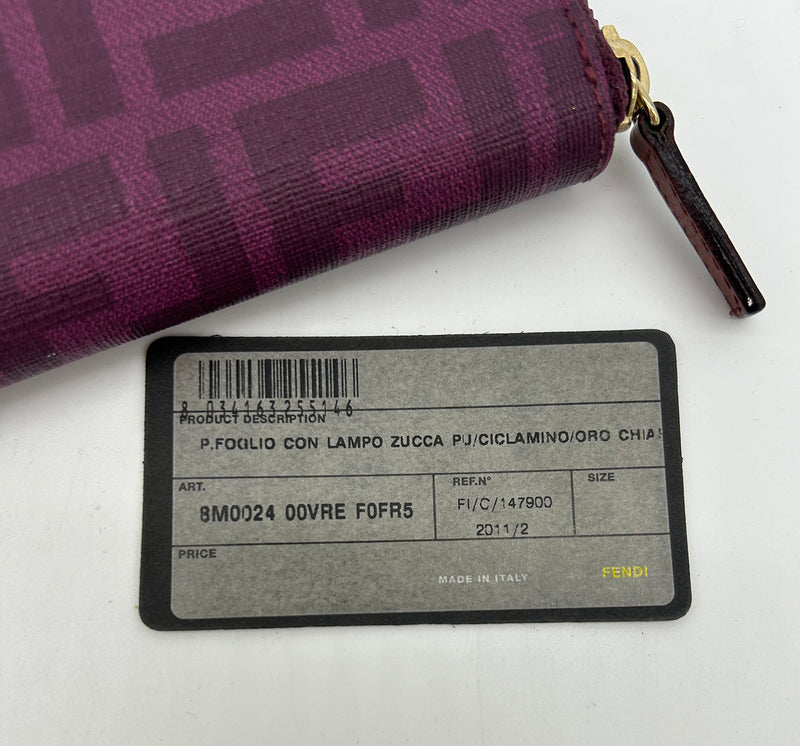 Fendi Purple Zucca Coated Canvas Long Wallet