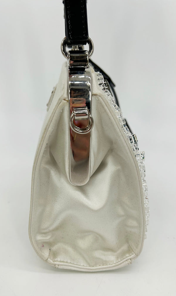 RARE Prada Raso Ricamo White Silk Crystal Beaded Frame Bag