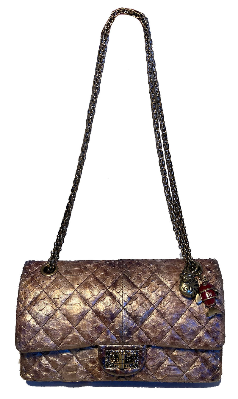 RARE Chanel Metallic Copper Python 2.55 Double Flap Classic