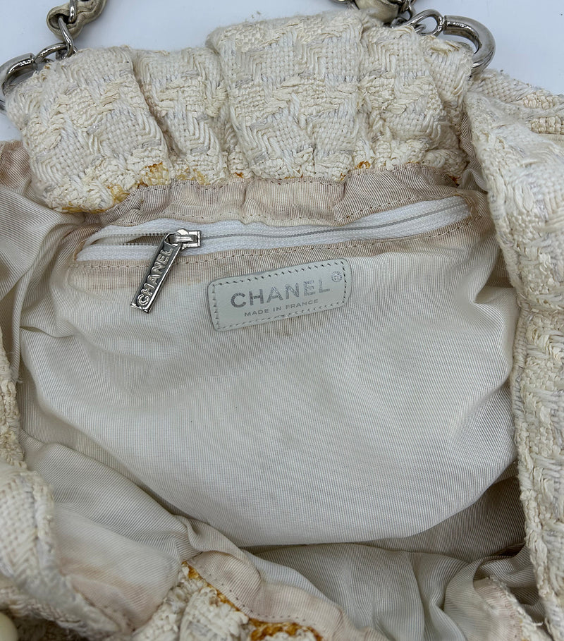 Chanel Cream Tweed Boucle Knitting Bag