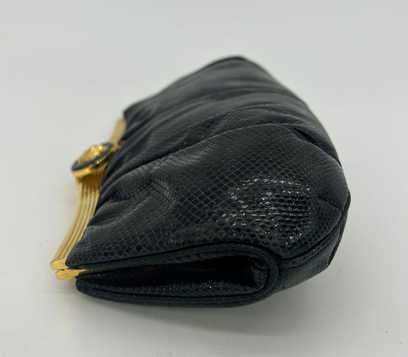 Judith Leiber 1980's Brown and Black Lizard Clutch / Shoulder Bag with Semi-Precious Stone Trim, Tiger Eye Clasp,.. USA