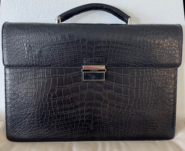 RARE A.Testoni Black Alligator Briefcase One of a Kind