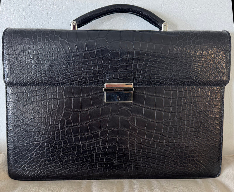 RARE A.Testoni Black Alligator Briefcase One of a Kind