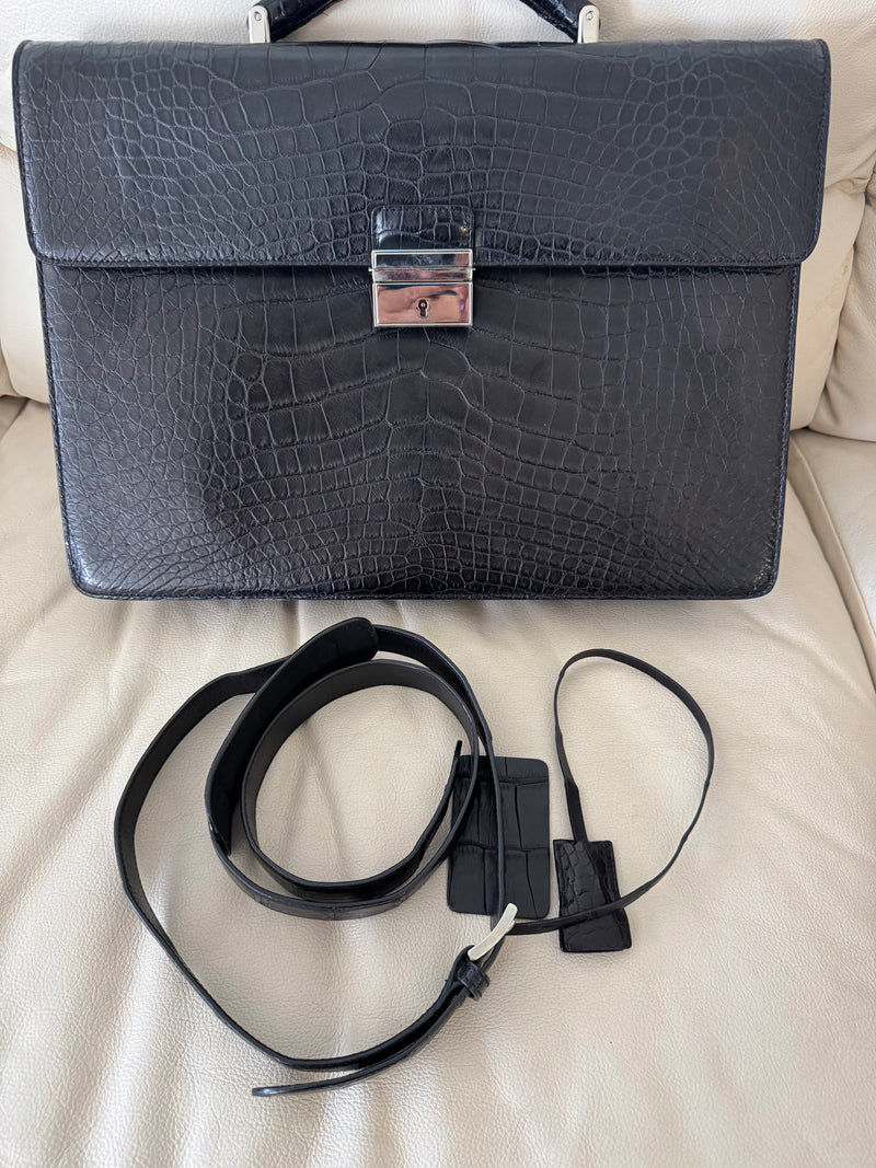RARE A.Testoni Black Alligator Briefcase One of a Kind