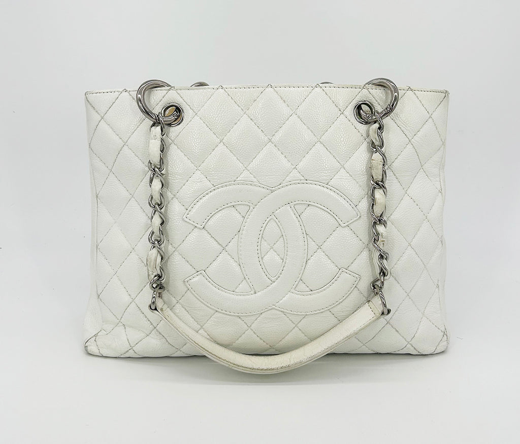 Cream Quilted Caviar Grand Shopping Tote (GST)