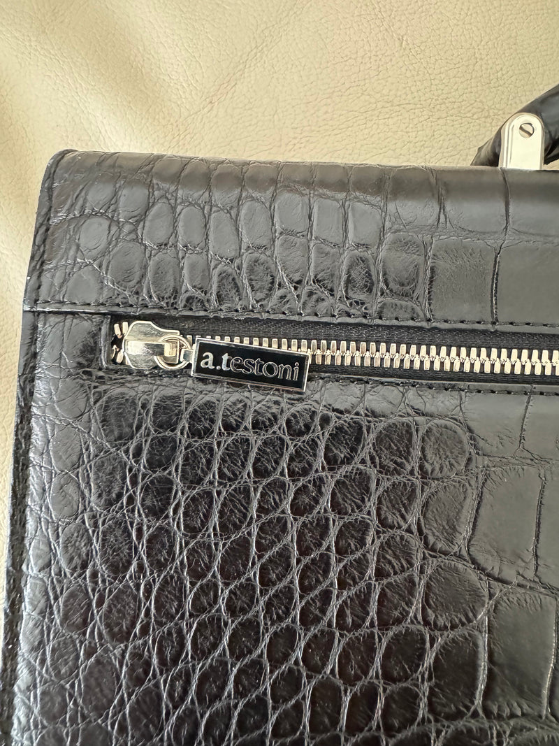 RARE A.Testoni Black Alligator Briefcase One of a Kind