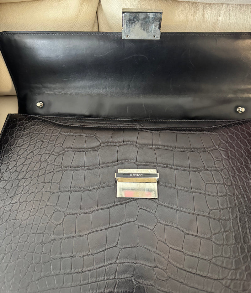 RARE A.Testoni Black Alligator Briefcase One of a Kind
