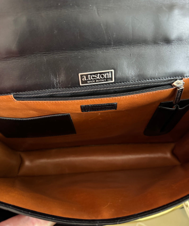 RARE A.Testoni Black Alligator Briefcase One of a Kind