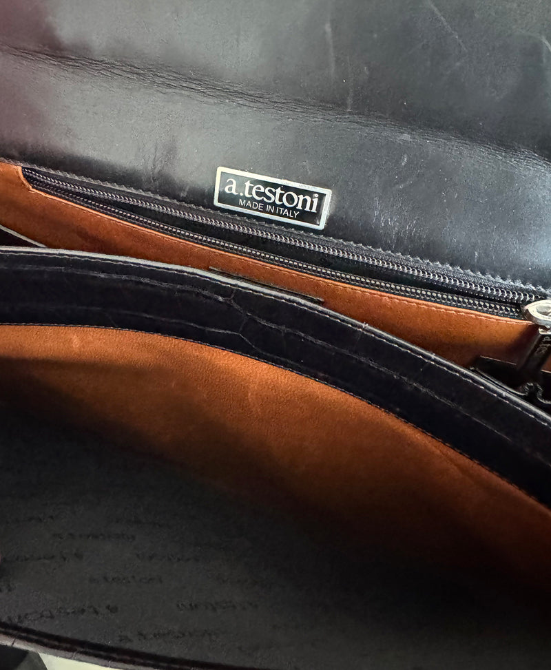 RARE A.Testoni Black Alligator Briefcase One of a Kind