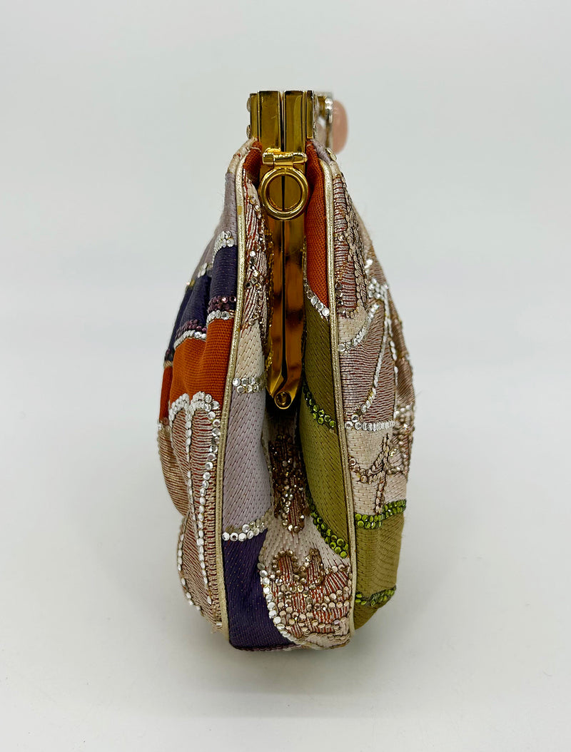 Judith Leiber Vintage Silk and Swarovski Crystal Multicolor Clutch