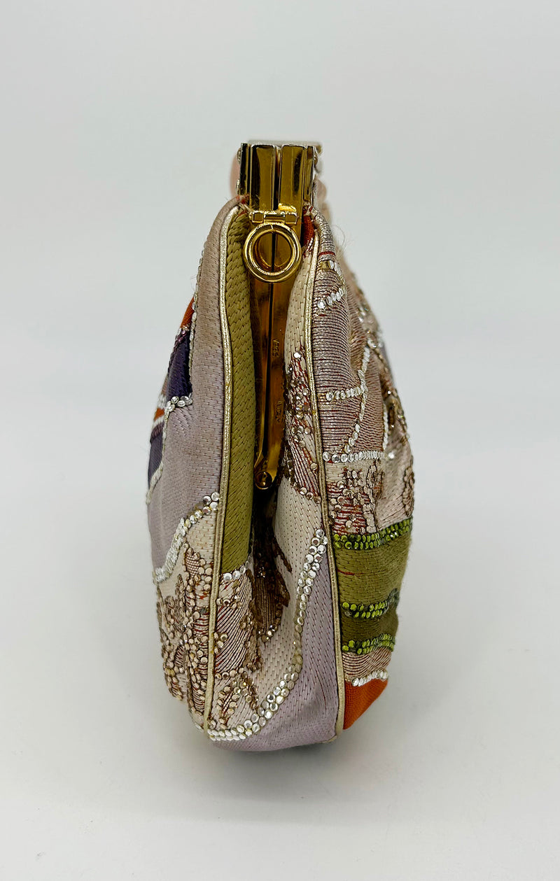 Judith Leiber Vintage Silk and Swarovski Crystal Multicolor Clutch