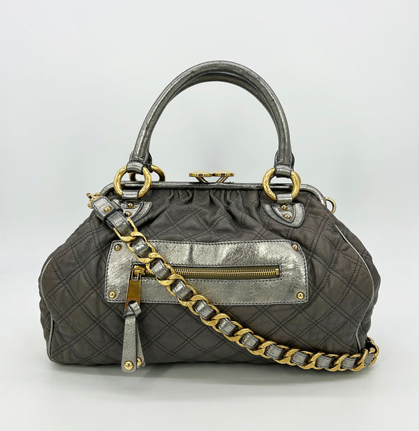 Marc Jacobs Gray Quilted Leather Gold Stam Bag