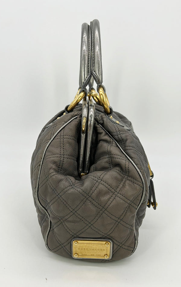 Marc Jacobs Gray Quilted Leather Gold Stam Bag