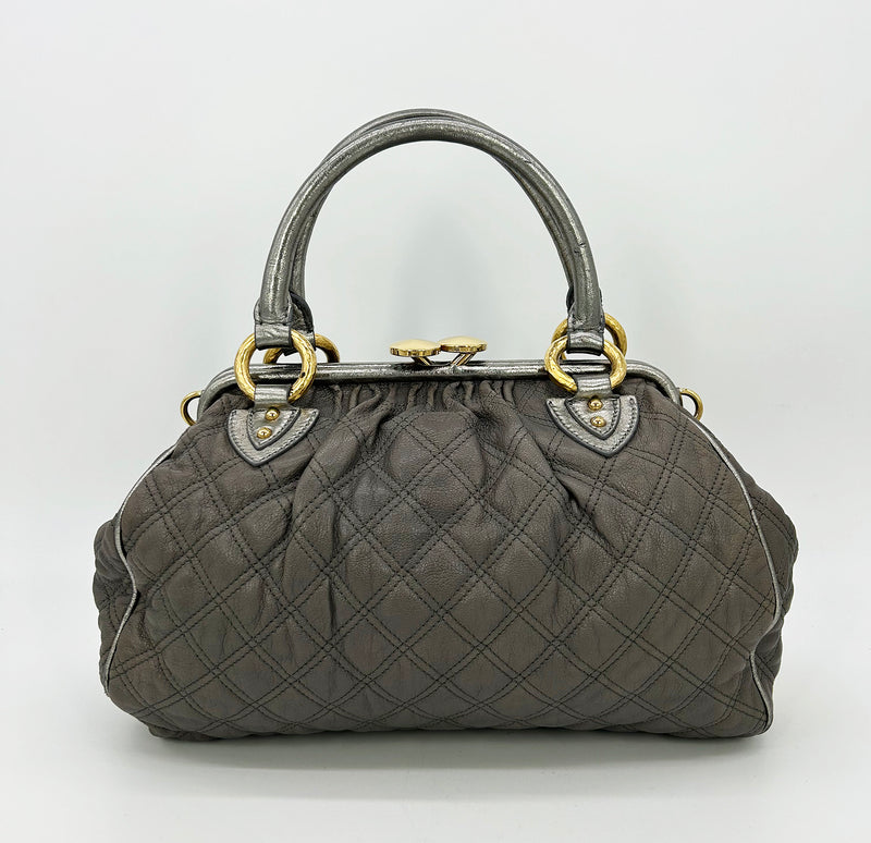 Marc Jacobs Gray Quilted Leather Gold Stam Bag