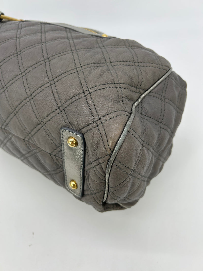 Marc Jacobs Gray Quilted Leather Gold Stam Bag