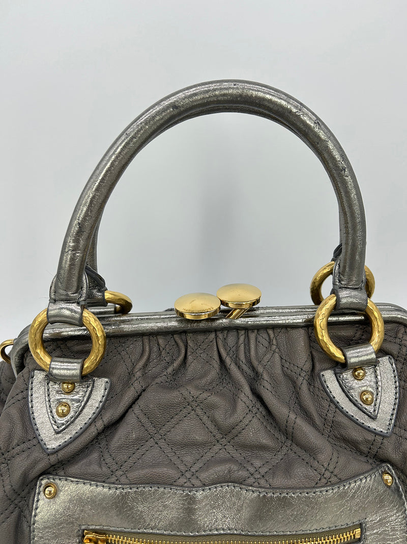 Marc Jacobs Gray Quilted Leather Gold Stam Bag