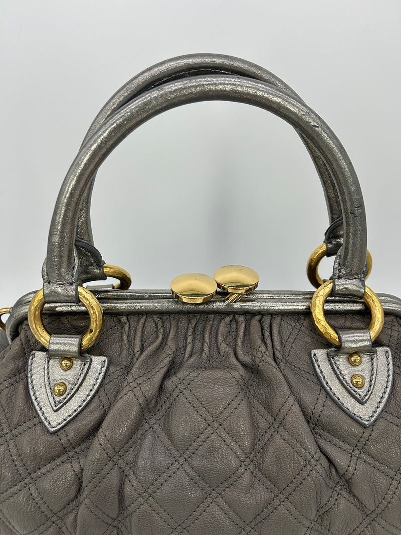 Marc Jacobs Gray Quilted Leather Gold Stam Bag