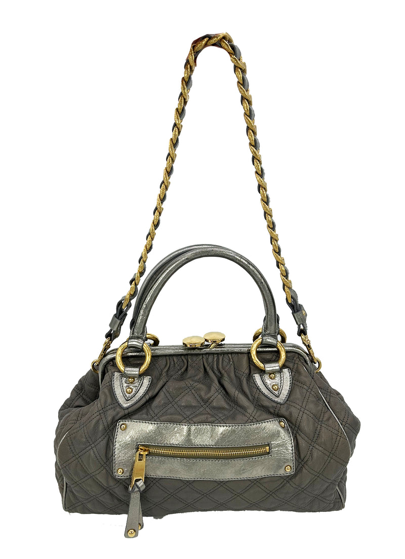 Marc Jacobs Gray Quilted Leather Gold Stam Bag