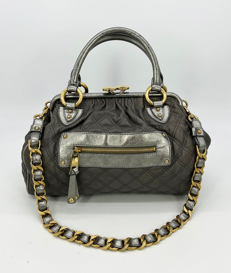 Marc Jacobs Gray Quilted Leather Gold Stam Bag