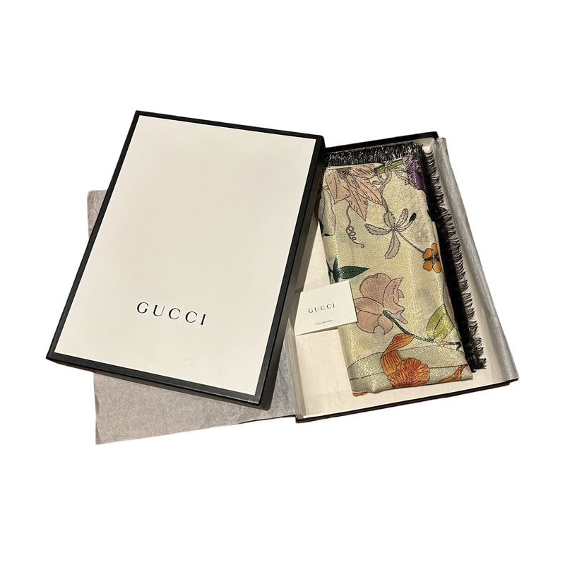 NWT RARE Gucci Floral Metallic Shimmer Lurex Gothic Snake Scarf with Box