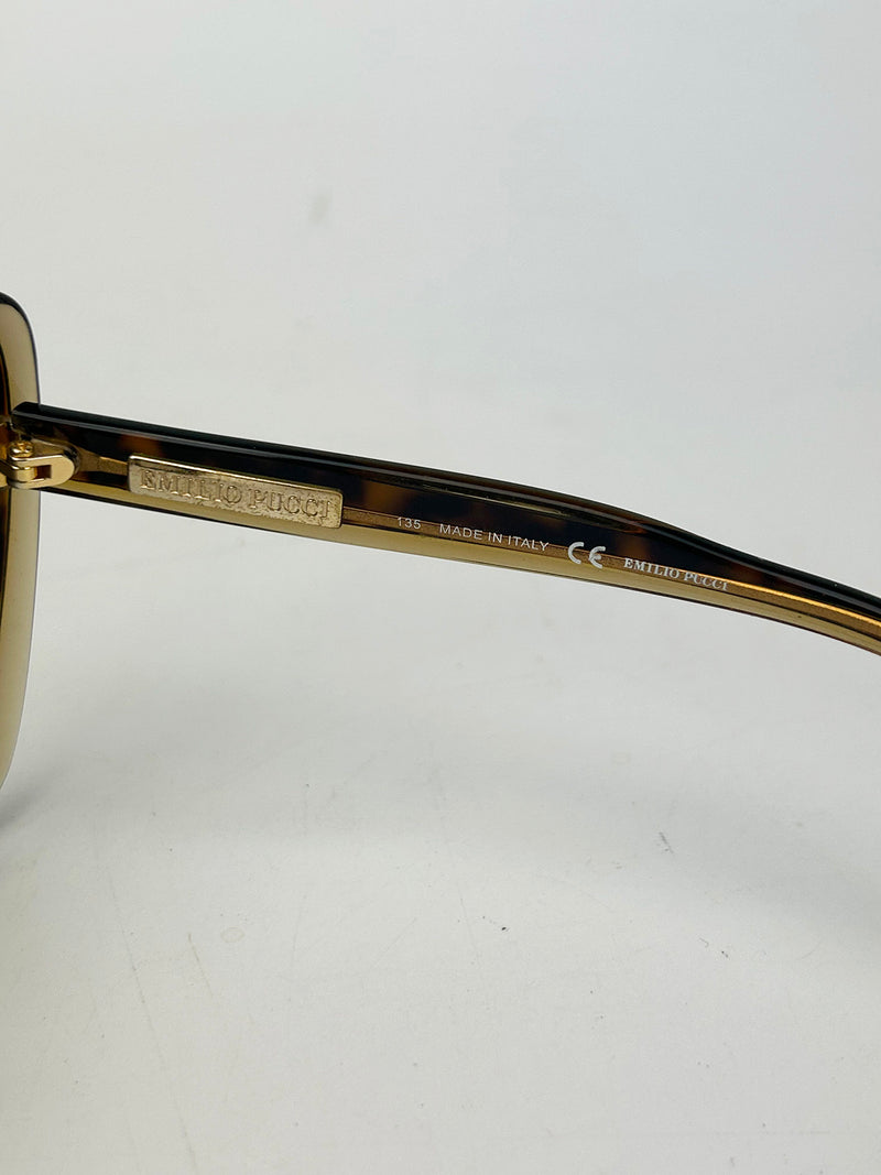 Emilio Pucci Vintage Tortoiseshell and Tan Oversize Cat Eye Sunglasses