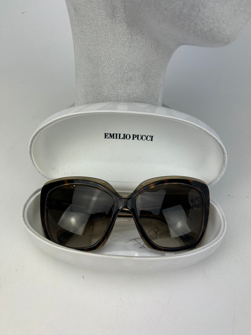 Emilio Pucci Vintage Tortoiseshell and Tan Oversize Cat Eye Sunglasses