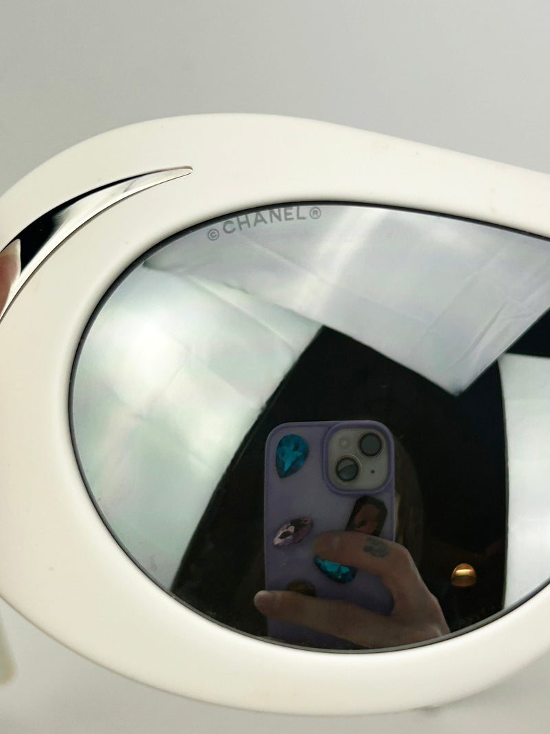 RARE Chanel Vintage Ski Sunglasses White Oversize Frame Mirror Lens c2000s