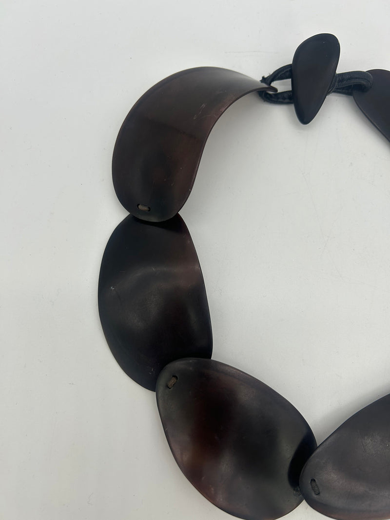 Monies Dark Brown Black Natural Resin Bead Leather Choker Necklace