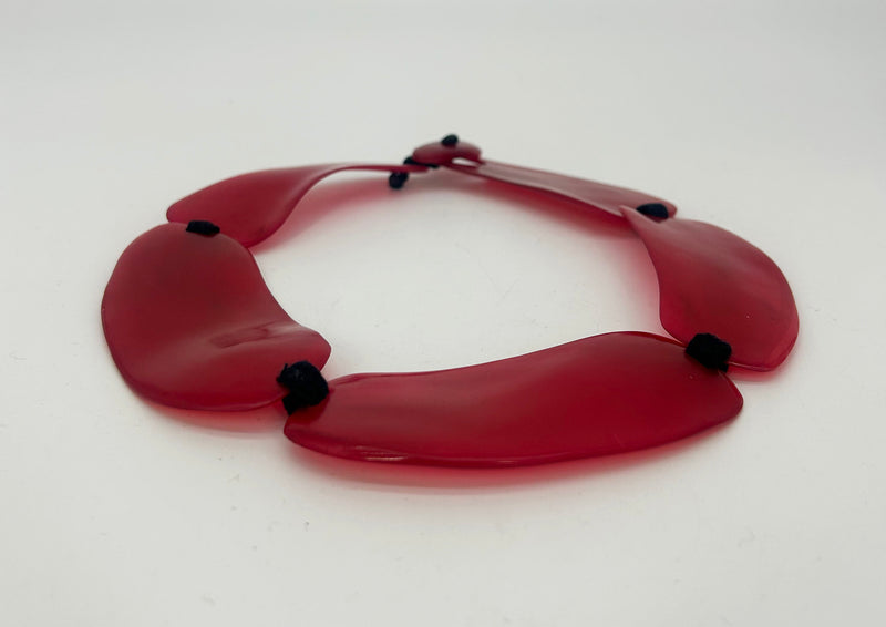 Monies Cherry Red Natural Resin Bead Black Leather Choker Necklace