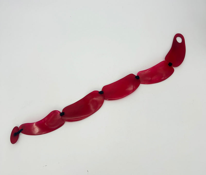 Monies Cherry Red Natural Resin Bead Black Leather Choker Necklace