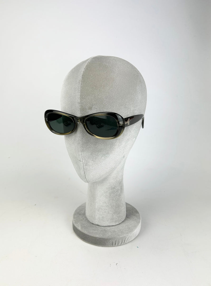 Vintage Versace Olive Green Oval Frame Sunglasses c1990s