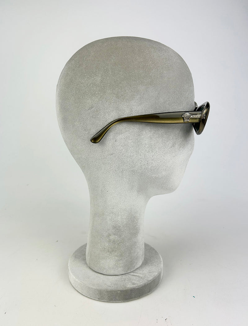 Vintage Versace Olive Green Oval Frame Sunglasses c1990s