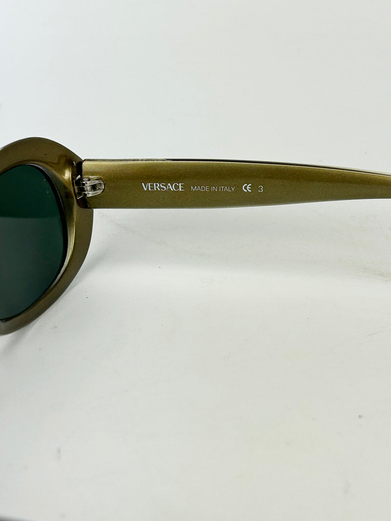 Vintage Versace Olive Green Oval Frame Sunglasses c1990s