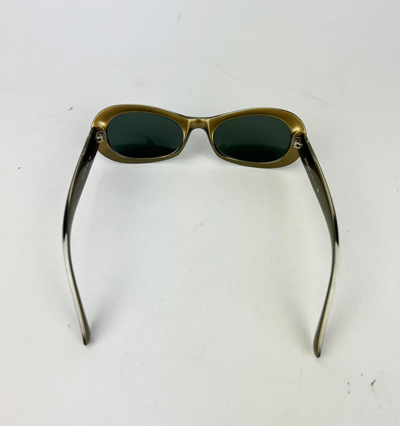 Vintage Versace Olive Green Oval Frame Sunglasses c1990s