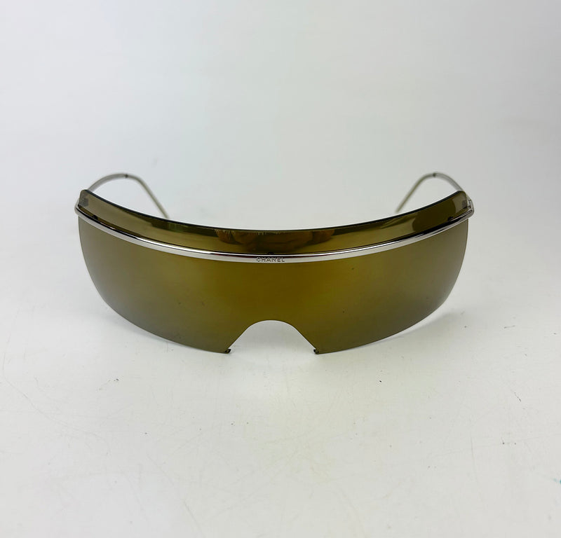 Chanel Vintage Oversize Gold Mirror Ski Sunglasses c2000s