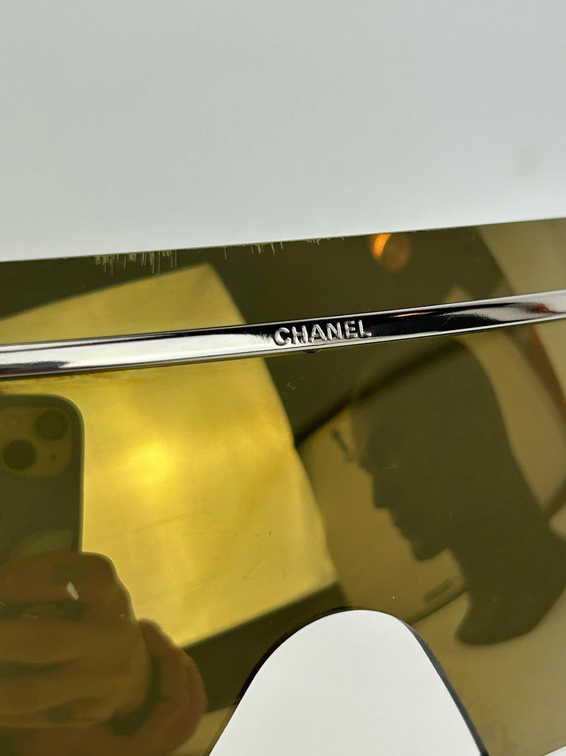 Chanel Vintage Oversize Gold Mirror Ski Sunglasses c2000s