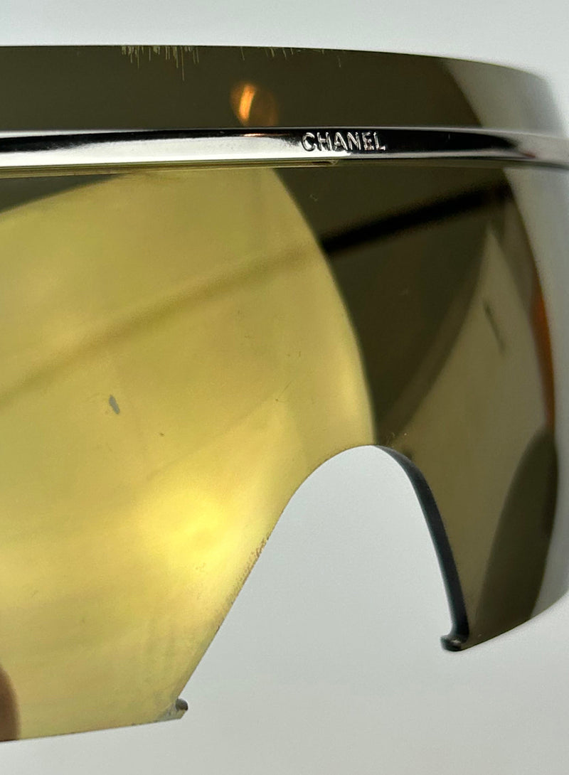 Chanel Vintage Oversize Gold Mirror Ski Sunglasses c2000s