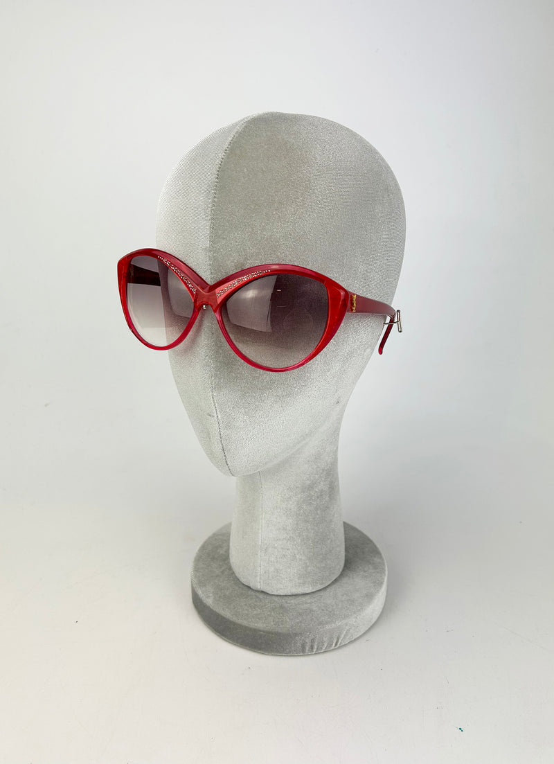 Yves Saint Laurent Vintage Red Rhinestone Cat eye Sunglasses c1980