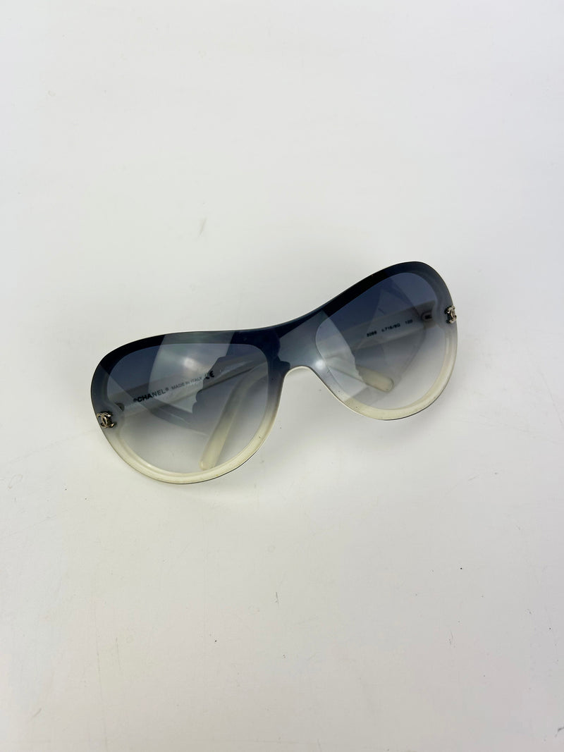 Chanel Vintage Blue Gray Gradient Lens Aviator Sunglasses c2000s