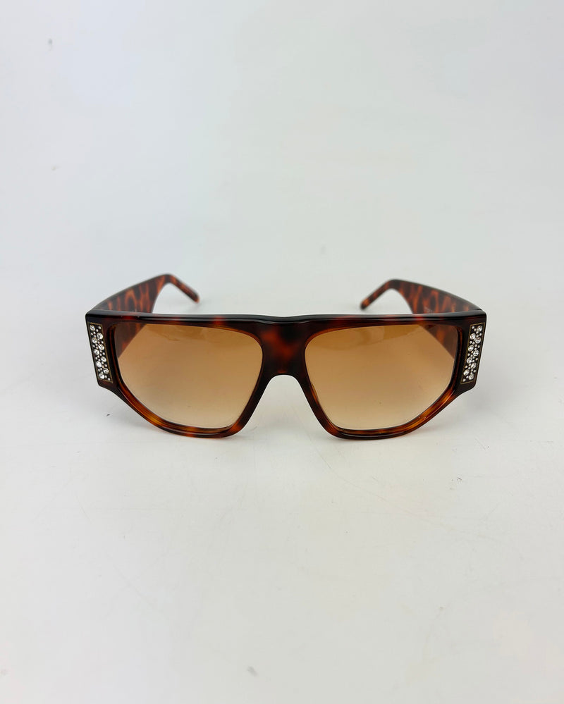 Emmanuelle Kahn Vintage Tortoiseshell Rhinestone Sunglasses c1980s