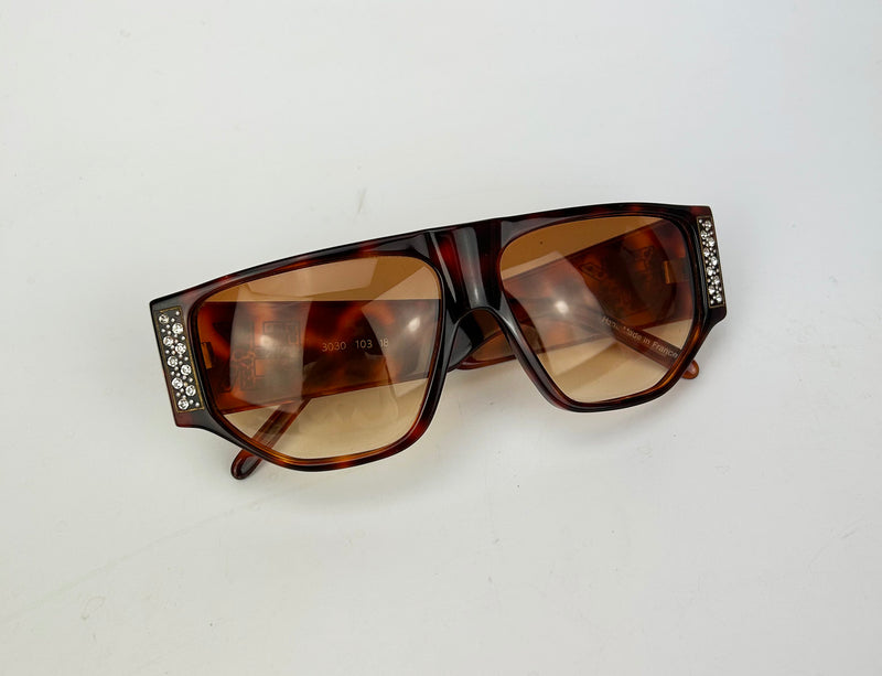 Emmanuelle Kahn Vintage Tortoiseshell Rhinestone Sunglasses c1980s